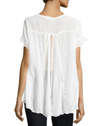 Johnny Was Vara Short Sleeve Embroidered Blouse White