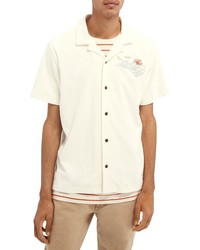 Scotch & Soda Embroidered Short Sleeve Terry Cloth Button Up Camp Shirt
