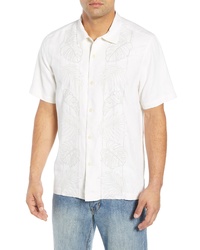 Tommy Bahama Oceangrove Vines Classic Fit Embroidered Silk Camp Shirt