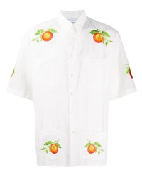 Casablanca Orange Embroidered Pleated Shirt