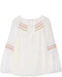 White Embroidered Silk Blouse