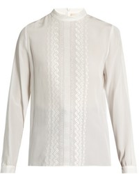 Vanessa Bruno Fes Stand Collar Embroidered Silk Blouse