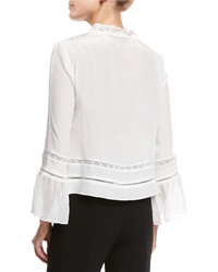 Nanette Lepore Long Sleeve Embroidered Silk Blouse White