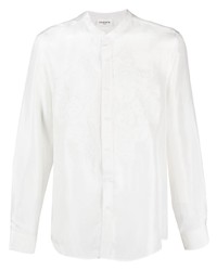 White Embroidered Silk Long Sleeve Shirt