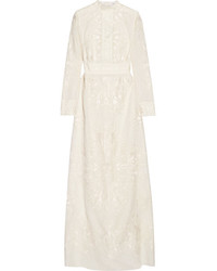 Vilshenko Kelly Embroidered Silk Maxi Dress Ivory