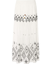 White Embroidered Silk Maxi Skirt