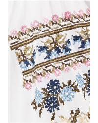 Needle & Thread Off The Shoulder Embroidered Cotton Poplin Mini Dress White