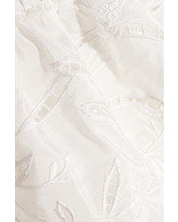 Tibi Car Off The Shoulder Embroidered Cotton And Silk Blend Top Ivory