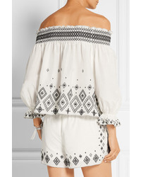 Rachel Zoe Off The Shoulder Embroidered Silk And Cotton Blend Top Ivory