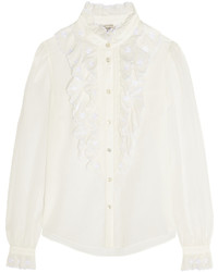Temperley London Etta Ruffled Embroidered Cotton Blend Shirt White
