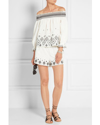 Rachel Zoe Embroidered Silk And Cotton Blend Shorts Ivory