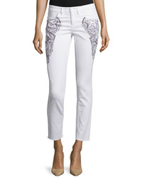 Escada Embroidered Skinny Cropped Jeans White
