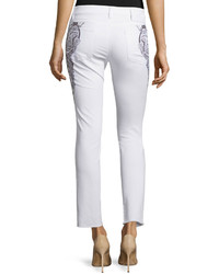 Escada Embroidered Skinny Cropped Jeans White