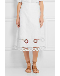 Temperley London Bellanca Embroidered Cotton Poplin Midi Skirt White