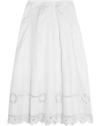 Temperley London Bellanca Embroidered Cotton Poplin Midi Skirt White