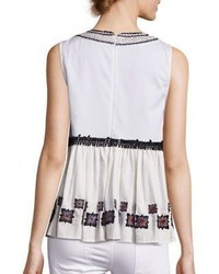Suno Embroidered Cotton Leaf Sleeveless Top