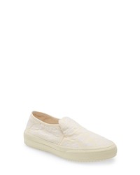 White Embroidered Slip-on Sneakers