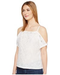 Lucky Brand Embroidered Cold Shoulder Top Short Sleeve Pullover