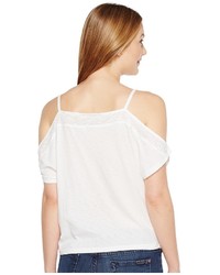 Lucky Brand Embroidered Cold Shoulder Top Short Sleeve Pullover