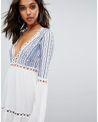 Missguided Embroidered Crochet Trim Swing Dress