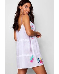 Boohoo Ibiza Embroidered Floral Beach Swing Dress