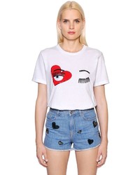 Chiara Ferragni Embroidered Heart Cotton T Shirt