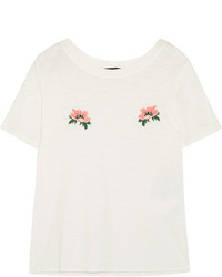 Maje Embroidered Slub Cotton Jersey T Shirt White