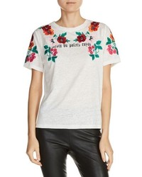 Maje Floral Embroidered Linen Tee