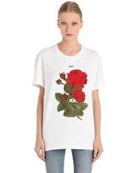 Off-White Roses Embroidered Cotton Jersey T Shirt