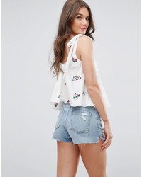 Asos Embroidered Swing Cami With Tie Shoulder