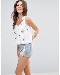 Asos Embroidered Swing Cami With Tie Shoulder