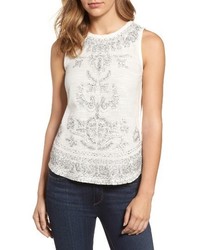 Lucky Brand Embroidered Woven Knit Tank