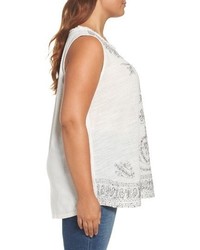 Lucky Brand Plus Size Embroidered Woven Knit Tank