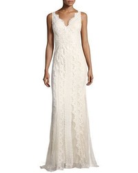 White Embroidered Tulle Evening Dress