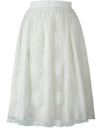 White Embroidered Tulle Skirt