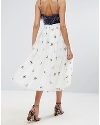 Asos Tulle Midi Prom Skirt With Embroidery