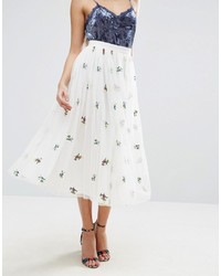Asos Tulle Midi Prom Skirt With Embroidery