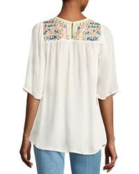 Tolani Heather Embroidered Sequined Tunic White Plus Size