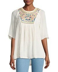 Tolani Heather Embroidered Sequined Tunic White Plus Size