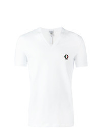 White Embroidered V-neck T-shirt