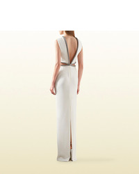 Gucci White Silk Cady Gown With Crystal Tube Embroidery