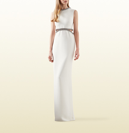 Gucci White Silk Cady Gown With Crystal 
