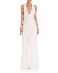 Halston Heritage Hardware Accented V Neck Gown