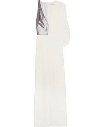 Halston Heritage Lam Paneled Stretch Crepe Gown White