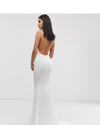 Club L London Tall High Neck Backless Fishtail Maxi Dress In White