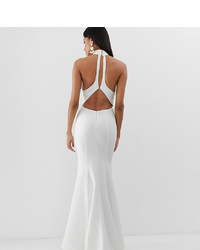 Jarlo Tall High Neck Trophy Maxi Dress With Open Back Detail In White