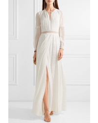 Burberry Lace Trimmed Silk Crepon Gown Ivory