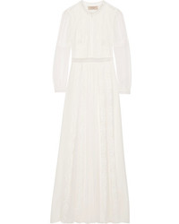Burberry Lace Trimmed Silk Crepon Gown Ivory
