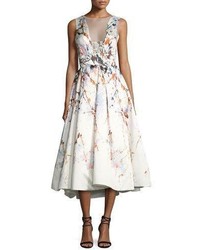 Monique Lhuillier Watercolor Mikado Sleeveless Tea Length Gown White