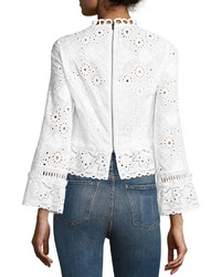 Nanette Lepore The Eyes Have It Cropped Poplin Eyelet Top White